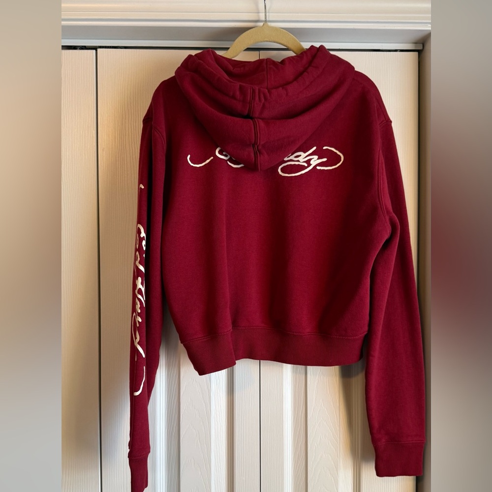 Ed Hardy Women's Cropped Retro Koi Fish hoodie in Burgundy/Maroon/Wine size L - Picture 4 of 11